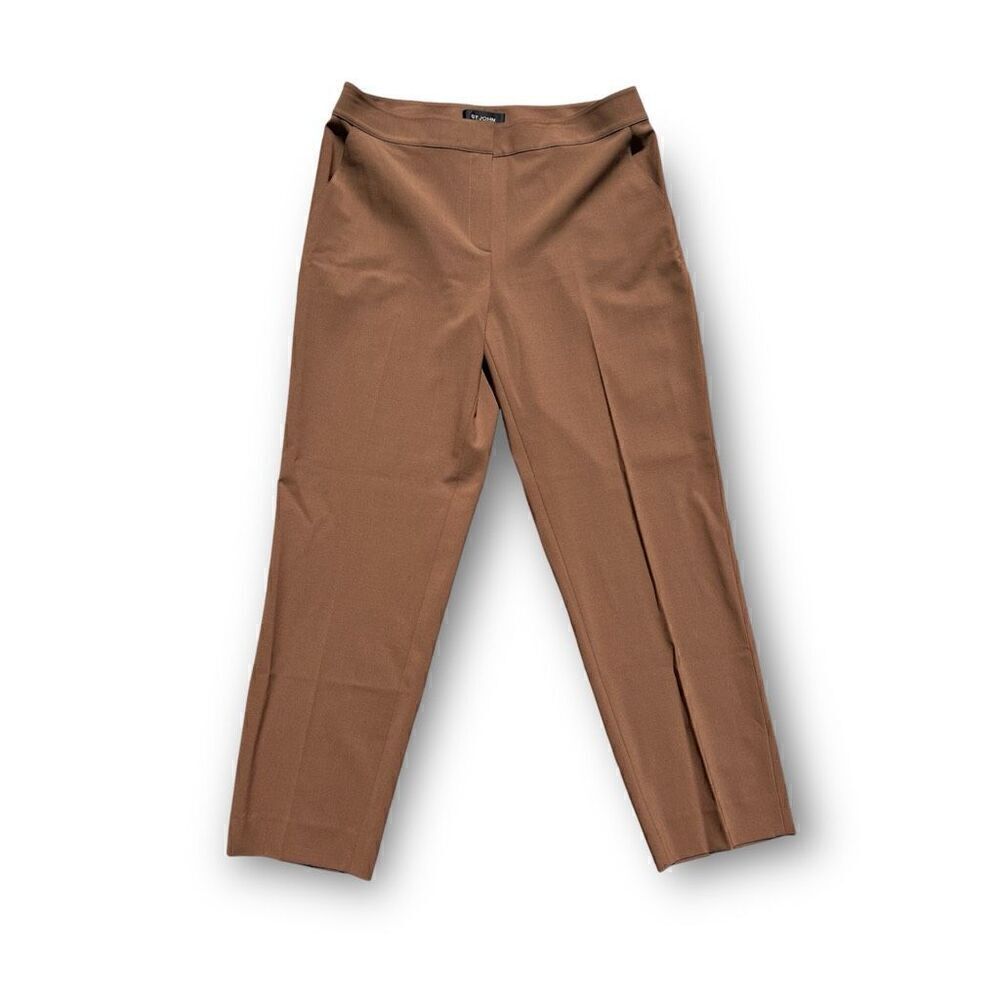 St. John Straight Leg Mid Rise Trouser Pants Press Pleats in Brown Women’s 10 - Picture 2 of 11